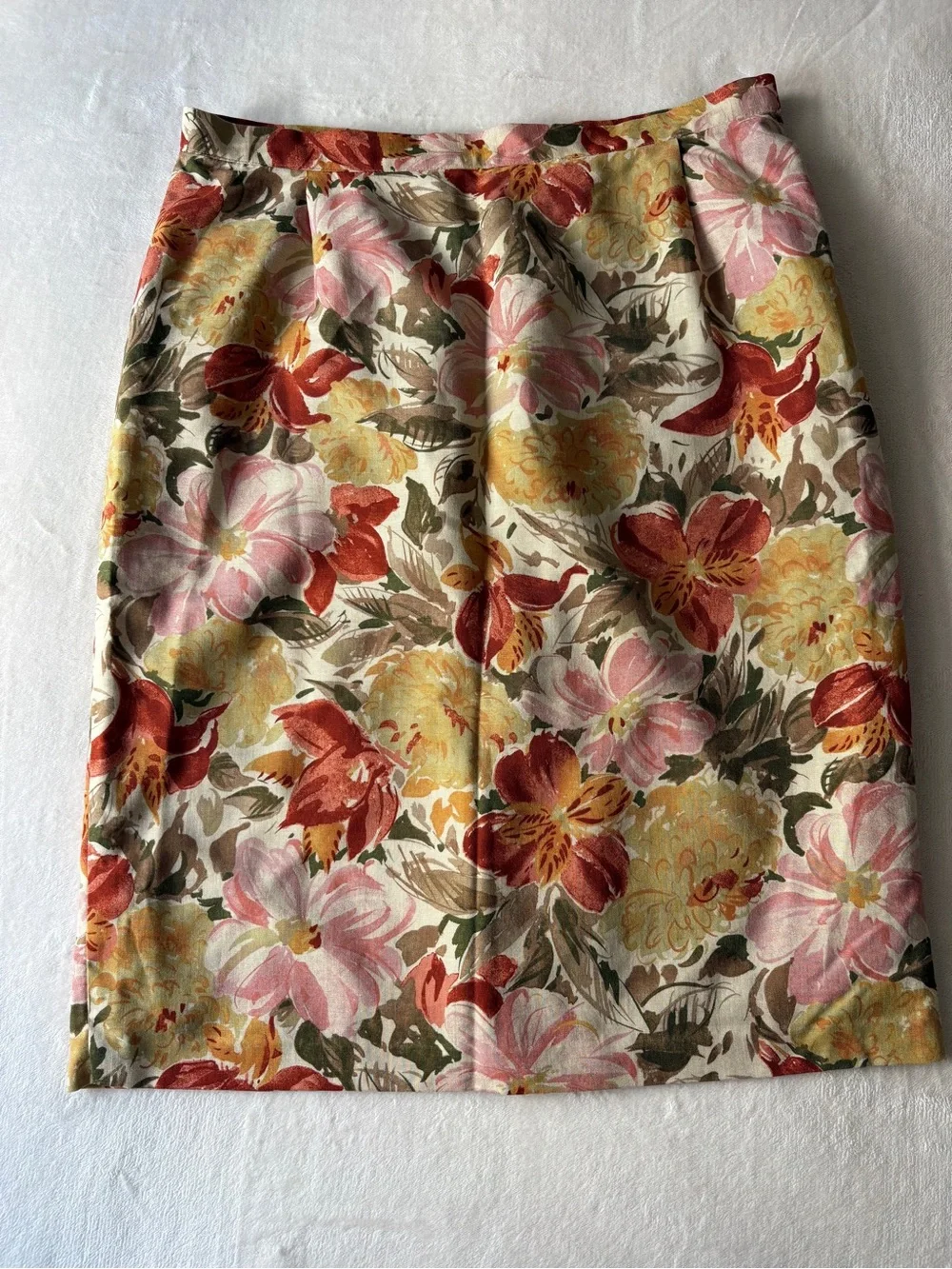 Linen Blend St. Michael (Marks & Spencer) Floral Pencil Skirt Made in UK 8-10 - Picture 9 of 13